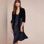 Anthropologie Tina & Jo Navy Blue Timeless Velvet Silk Cardigan Sweater Size S Photo 1