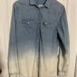 Hollister  Womens‎ Long Sleeve Denim Shirt Dip Dye Blue White Size Medium Photo 0
