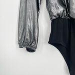French Connection  Womens Silver Black Metallic Waterfall‎ V-Neck Bodysuit US 2 Photo 3