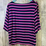 Chico's -  Size 2 Striped Crewneck Short Sleeve Top with Navy Blue, Pink &… Photo 1