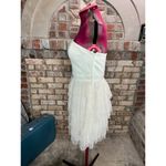 Adrianna Papell dress strapless formal cream jeweled sheer tired skirt Photo 4