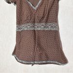 Ruff Hewn  Women’s Y2K Coquette Girl Babydoll V-Neck Top Lace Trim in Brown M Photo 2