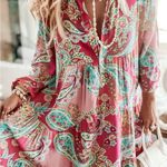 Amazon Women's Floral Paisley Mini Dress - Red and Pink - NWOT Photo 0