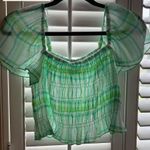 ZARA  Green and White Square Neck Top Photo 1