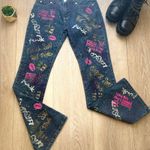 Blue Asphalt Y2K Graffiti Print Jeans Women’s Size 1 Low Rise Bootcut Punk Photo 0