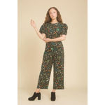 Samantha Pleet Garden Jumpsuit Puff Sleeve 2 Black Illuminated Ethereal Floral Photo 7