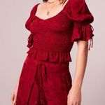 Band of the Free Lea Rhubarb Romantic Boho Ruffle Smocked Crop Top M Red Size M Photo 0