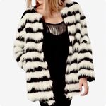 BOHO CHIC Black and White Striped Faux Fur Jacket Size Large Photo 7