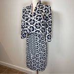 Gretchen Scott Navy And White 3/4 Sleeve Belted Dress Women’s Size Small Blue Photo 3