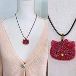 Hello Kitty 🎀 Pink Glitter resin  Pendant Necklace Photo 1