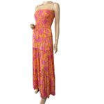 Abel‎ The Label ATL Strapless Tiered Maxi Dress Smocked Bodice Floral Hippie Pink Size M Photo 3