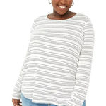 Lane Bryant Lane‎ Bryant Shirt Women 1X White Black Striped Long Sleeve Curved Hem Tee Photo 0