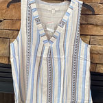 Anthropologie Mine for  Blue and White V-Neck Sleeveless Blouse button back Photo 0