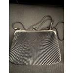 Black Pleated Clutch Evening Bag Metal Frame Strap Women's Photo 2