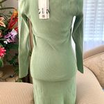 ZARA  Skater Ribbed Knit Long Sleeve Mini Dress in Light Green Photo 7