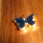 Blue Color Agate Goldtone Butterfly Brass Pendant Photo 3