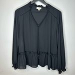 Maison Jules Womens Tassel Ties Peplum Blouse Black Size L Photo 0