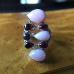Natural Pink Opal Ruby Garnet Sterling Silver Cocktail Ring Size 7 Photo 0