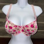 Smart & Sexy Lightly Padded Floral Lace Detail Bra Pink Green Cream Size 40DD Photo 0