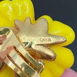 Vintage ORA Signed Orange Plastic Poppy Flower Faux Pearl Brooch & Earrings Set Photo 13