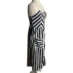 Style House  Button Up Midi Dress M Blue White Striped Pockets Adjustable Straps Photo 4