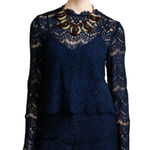 Saylor Anthropologie Navy Blue Long Sleeve Lace Layered Coquette Romper XS Photo 0