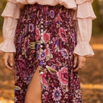 Cynthia Rowley  M Smocked Button Front Maxi Skirt Floral Front Slit Gypsy Peasant Photo 0