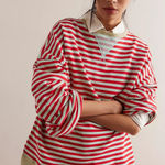 Free People  We the Free Sweatshirt Striped Oversized Crewneck Size Small Photo 0