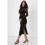 Lulus NWOT  Sensational Soiree Black Mesh Long Sleeve Bodycon Midi Dress Party L Photo 10