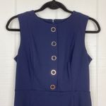 CHAPS  Sleeveless Navy Blue Pencil Dress Gold Accents Photo 3