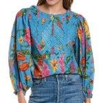 Farm Rio  Toucans Lace Inset Balloon Sleeve 100% Cotton Blouse Top Size Small Photo 0