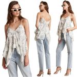 Chelsea And Walker Shirt Women 8 Ivory Floral Silk Blend Asymmetric Becky Cami Green Photo 1