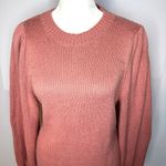 Revolve 525 Pink Cotton Knit Balloon Sleeve Crew Sweater Women's Medium Photo 1
