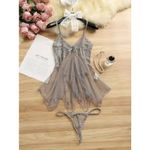 SEXY Mesh Lace TWO PIECE LINGERIE Set FAIRY BABYDOLL One Size S M L Gray Size M Photo 1