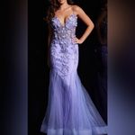 Jovani  05839 Perri Plunging Neck Mermaid Prom Dress Gown size 6 Periwinkle $700 Photo 4