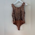 Francesca's Bodysuit Bronze Sequin Sleeveless Round Neck Party XL NWT Brown Photo 2