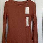 A New Day NEW women’s tan brown ribbed texture stretchy long sleeve shirt XS Photo 0