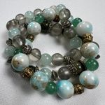 None Handmade Beaded Bracelet Trio Earthy Color Theme Mixed Metal Beads Browns Blues Photo 0