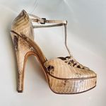 House of Harlow 1969 Laina Platform Pump Heels Natural Snakeskin Shoe Sz 7/eur37 Tan Photo 4
