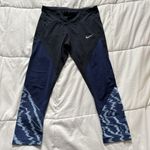 Nike Womens Running Capri Cropped Pants Leggings Black Blue Drawstring Photo 0