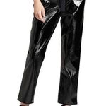 Who What Wear Faux Patent Leather Paperbag Tapered Leg Trousers Black Size 4 Photo 0