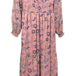 Patrons of Peace Maxi Dress M Floral Pink Boho Smocked Cottagecore Puff Sleeve Photo 0