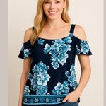 INC International Concepts Off The Shoulders Floral Top Women Medium Boho Flowy Blue Photo 0