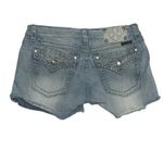 Miss Me Cut Off Embroidered & Bling Denim Shorts Size 30 Raw Hem Low Rise Y2K Photo 5