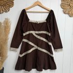 Free People mini dress floral lace sweetheart neck corduroy cotton XS Photo 3