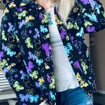 Vintage style Y2K colorful butterfly padded shoulder quilted embroidered jacket Black Size M Photo 0