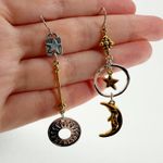 Mismatched Mixed Metal Celestial Star Moon Sun Dangle Drop Earrings Gold Photo 2