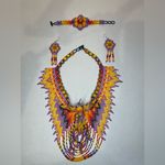 Handmade hummingbird Vibrant Beaded Necklace, bracelet and Earring Set. Purple Photo 3