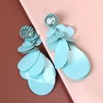 NEW Party Time! Turquoise Disc Drop & Rhinestone Dangly Earrings Funtastic1 Blue Photo 2