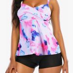 Adisputent Tankini Swimsuits for Women with Shorts Cross Push Tank Top Tummy Control Two Piece Swimwear High Waisted Bathing Suits Photo 1